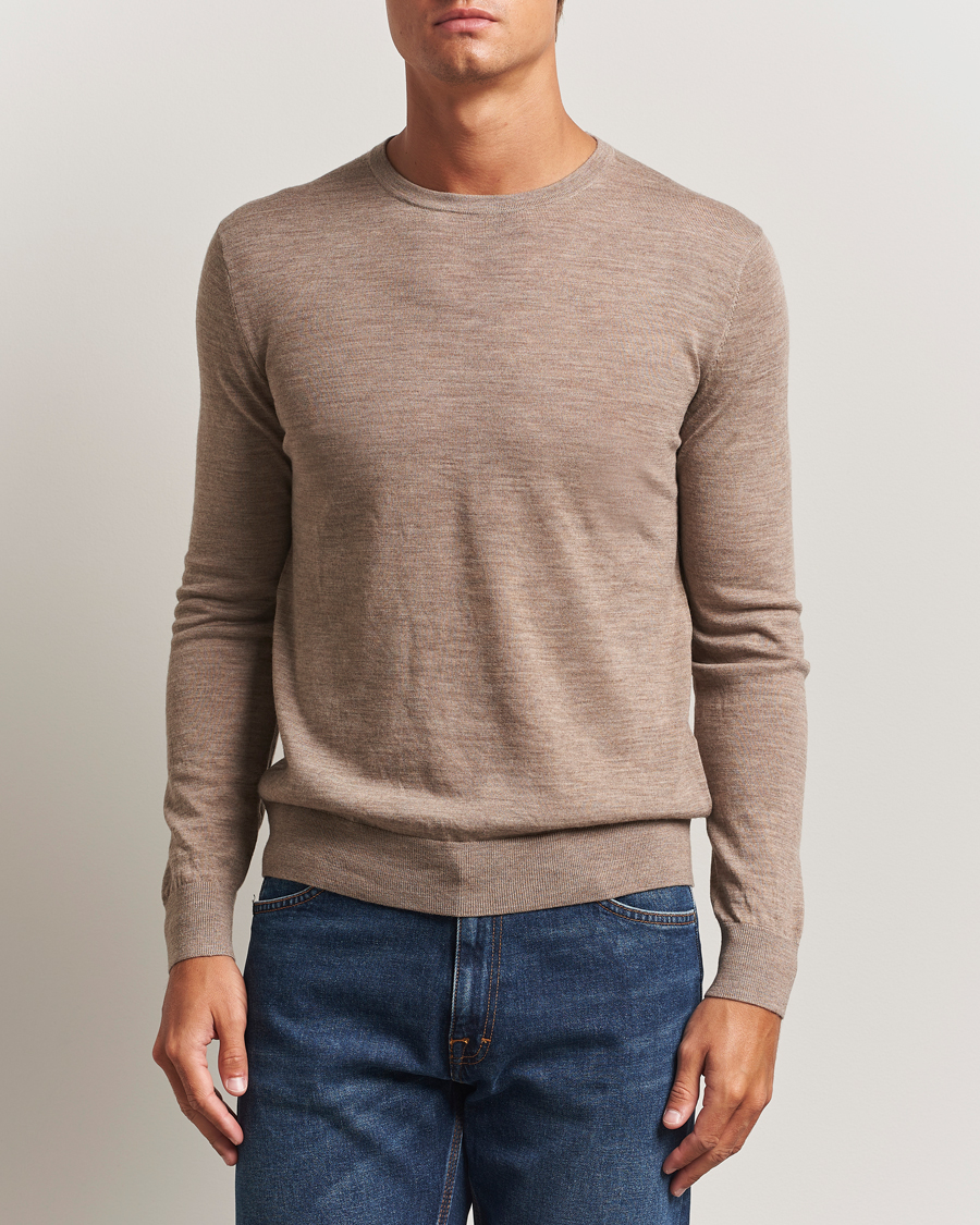 Men | Sweaters & Knitwear | Tiger of Sweden | Connor Extra Fine Merino Crew Neck Pullover Beige Melange