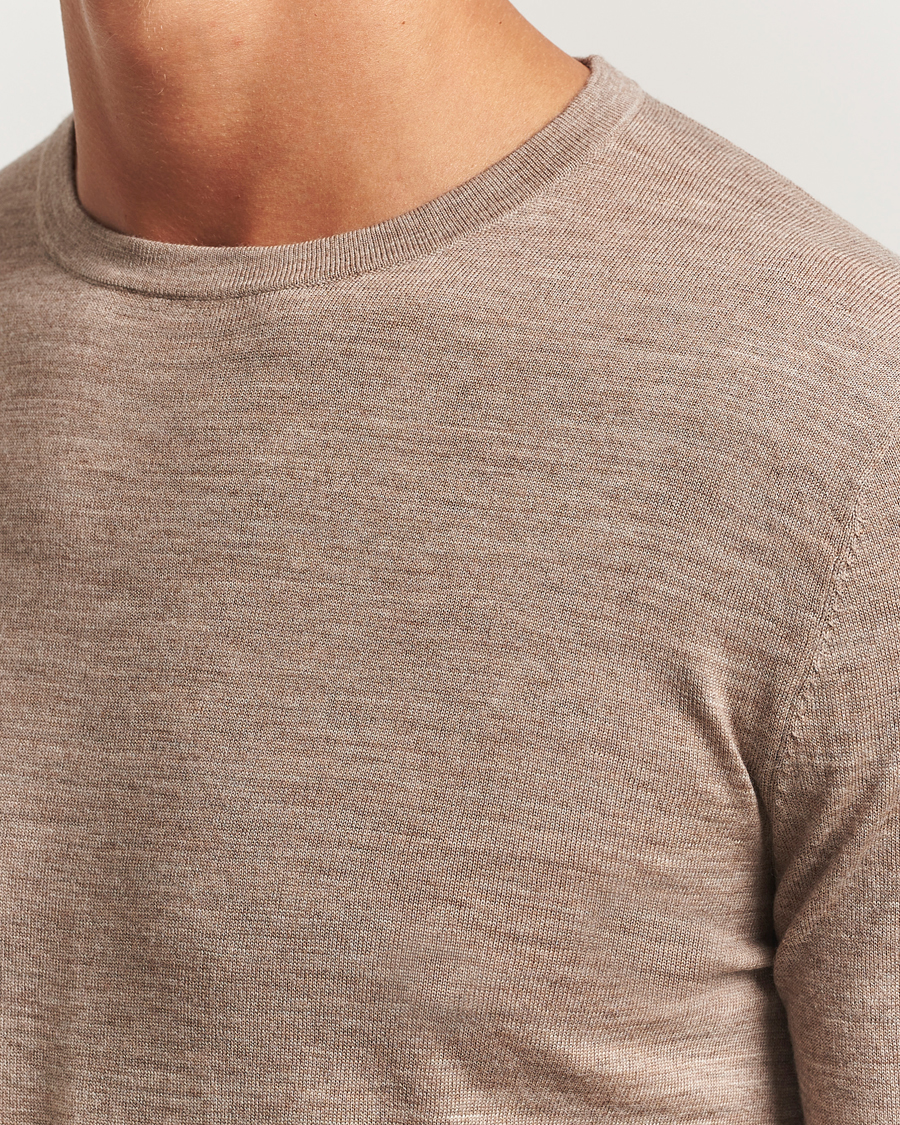 Men | Sweaters & Knitwear | Tiger of Sweden | Connor Extra Fine Merino Crew Neck Pullover Beige Melange