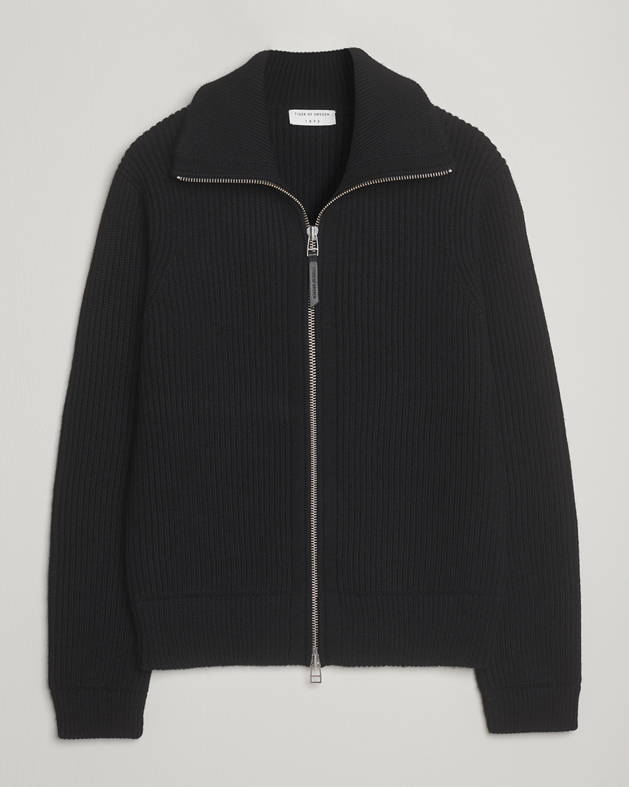 Men | Sweaters & Knitwear | Tiger of Sweden | Niall Heavy Wool Full Zip Black