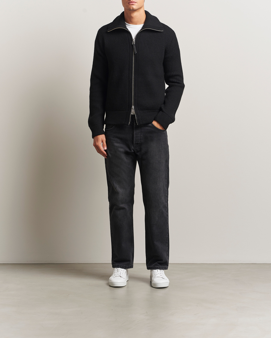 Men | Sweaters & Knitwear | Tiger of Sweden | Niall Heavy Wool Full Zip Black