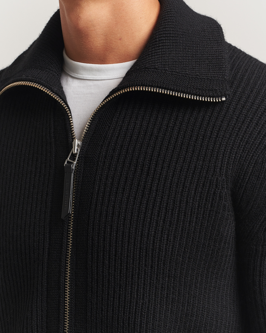 Men | Sweaters & Knitwear | Tiger of Sweden | Niall Heavy Wool Full Zip Black