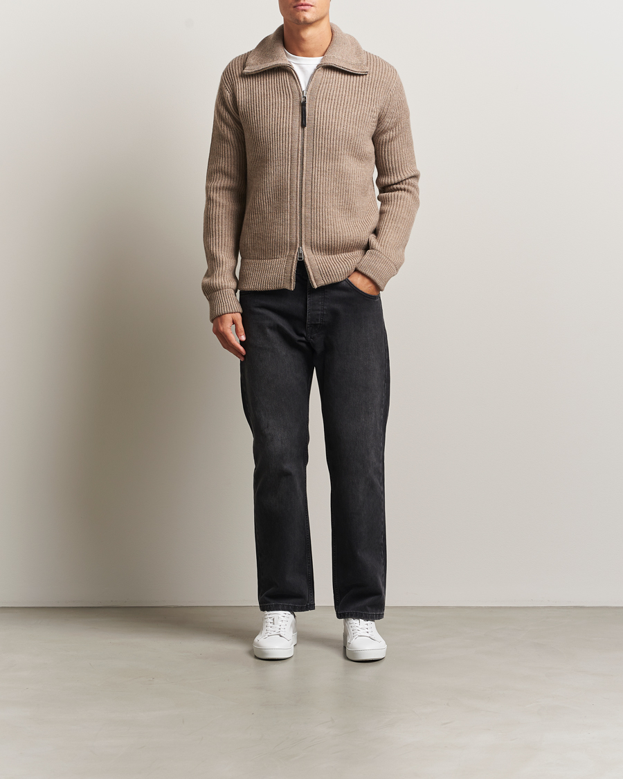 Men | Sweaters & Knitwear | Tiger of Sweden | Niall Heavy Wool Full Zip Beige Melange