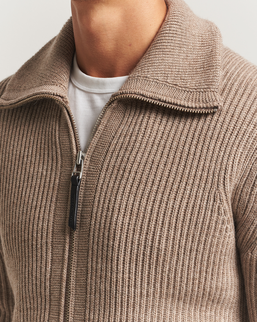 Men | Sweaters & Knitwear | Tiger of Sweden | Niall Heavy Wool Full Zip Beige Melange