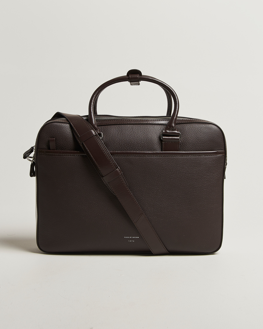 Men | Bags | Tiger of Sweden | Burin Grained Leather Briefcase Dark Brown