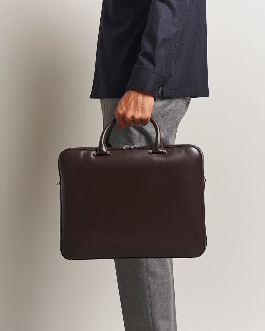 Men | Bags | Tiger of Sweden | Valise Smooth Leather Double Zip Briefcase Dark Brown