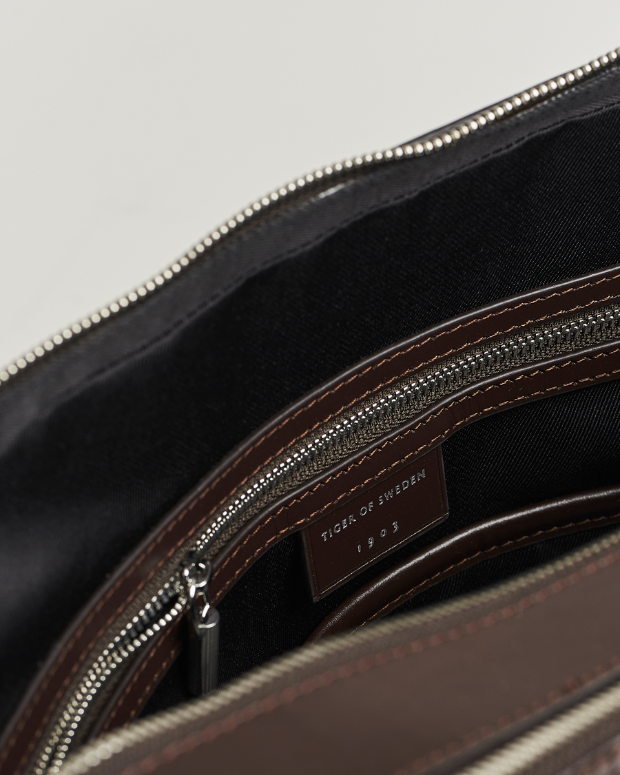 Men | Bags | Tiger of Sweden | Valise Smooth Leather Double Zip Briefcase Dark Brown