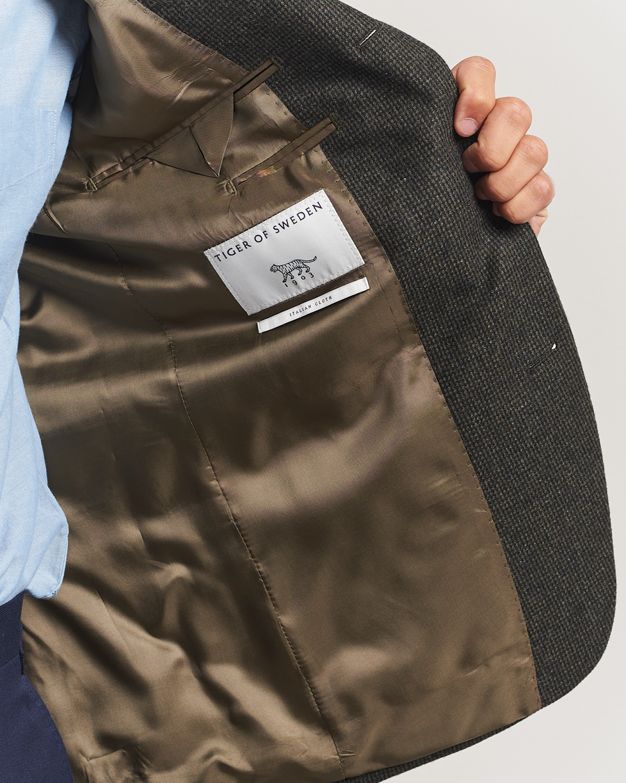 Men | Blazers | Tiger of Sweden | Easer Wool Pepita Blazer Midnight Green