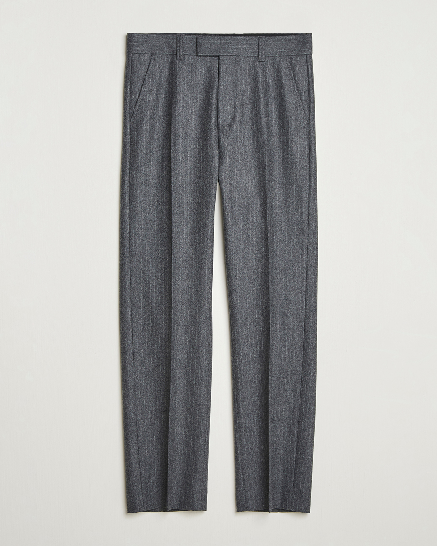 Men | Trousers | Tiger of Sweden | Tommie Wool Pleated Pinstriped Trousers Silver