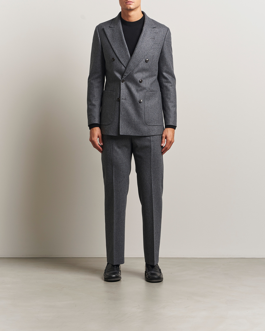 Men | Trousers | Tiger of Sweden | Tommie Wool Pleated Pinstriped Trousers Silver