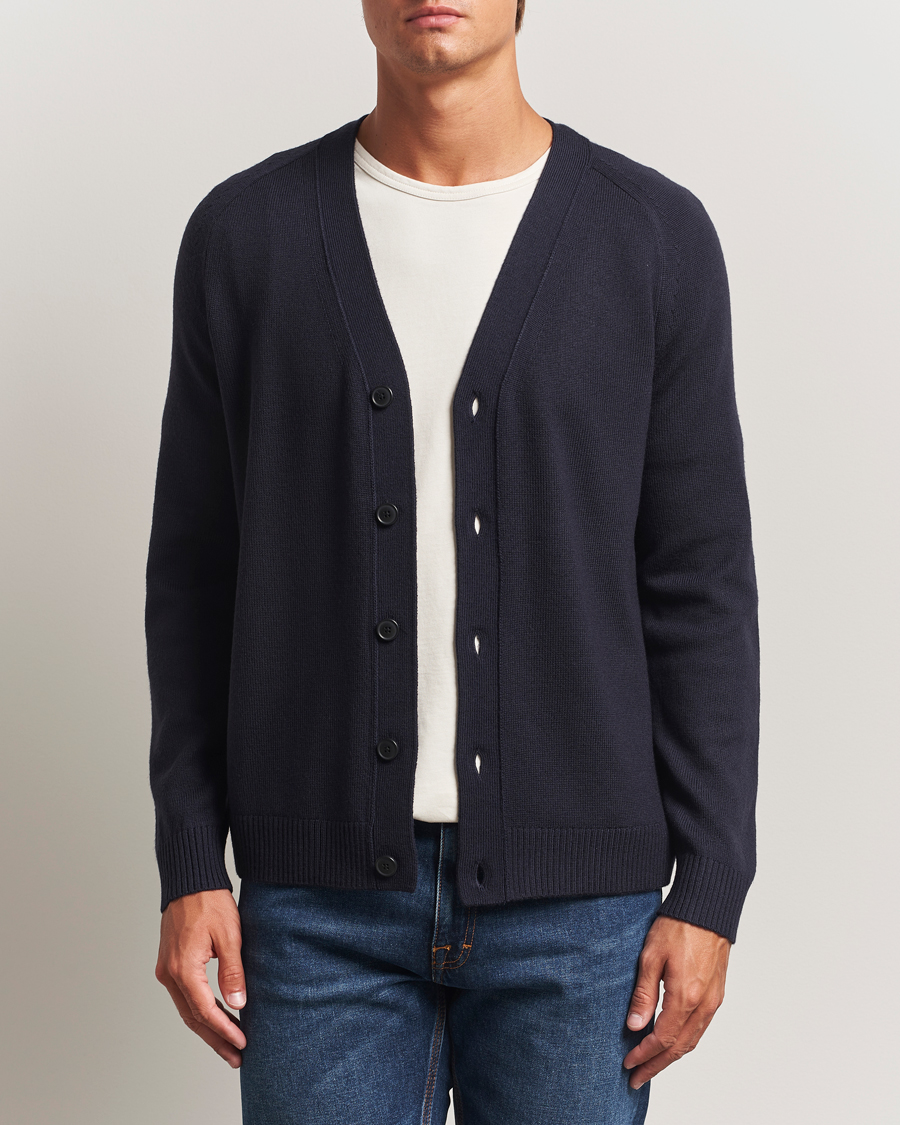 トップス john smedlley crew neck cardigan navy John Smedley Petworth Extra Fine Merino Cardigan Midnight at
