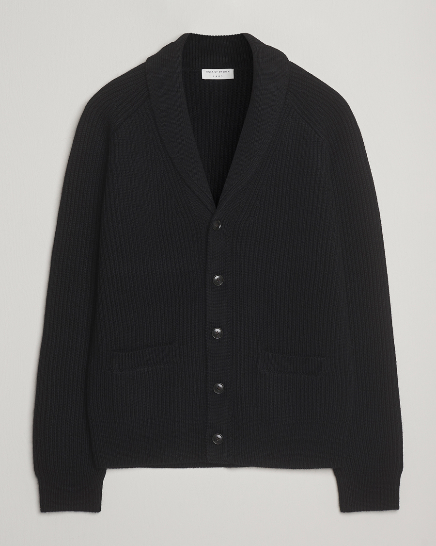 Men | Sweaters & Knitwear | Tiger of Sweden | Lester Heavy Wool Cardigan Black