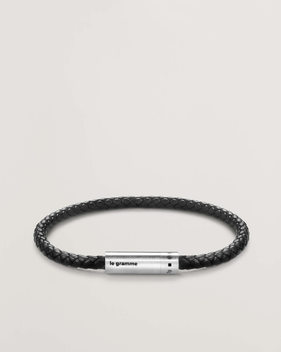 Men | Jewellery | LE GRAMME | Leather Cable Bracelet Black/Sterling Silver 7g