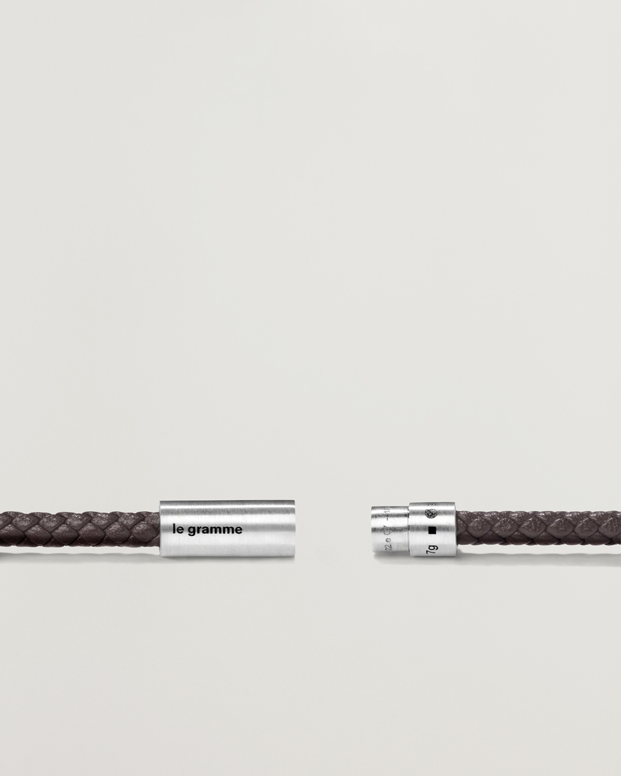 Men | Jewellery | LE GRAMME | Leather Cable Bracelet Brown/Sterling Silver 7g