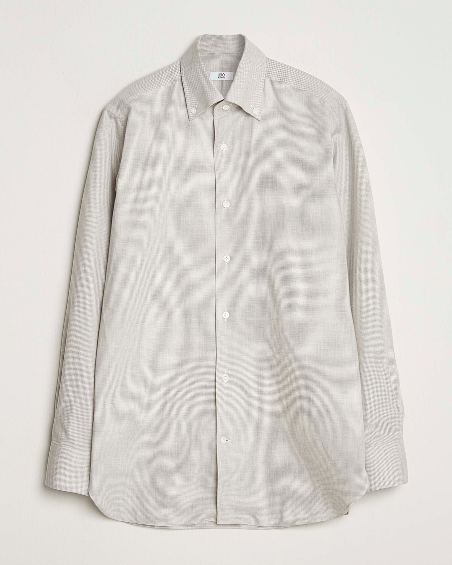 Men | Shirts | 100Hands | Micro Houndstooth Flannel Button Down Beige
