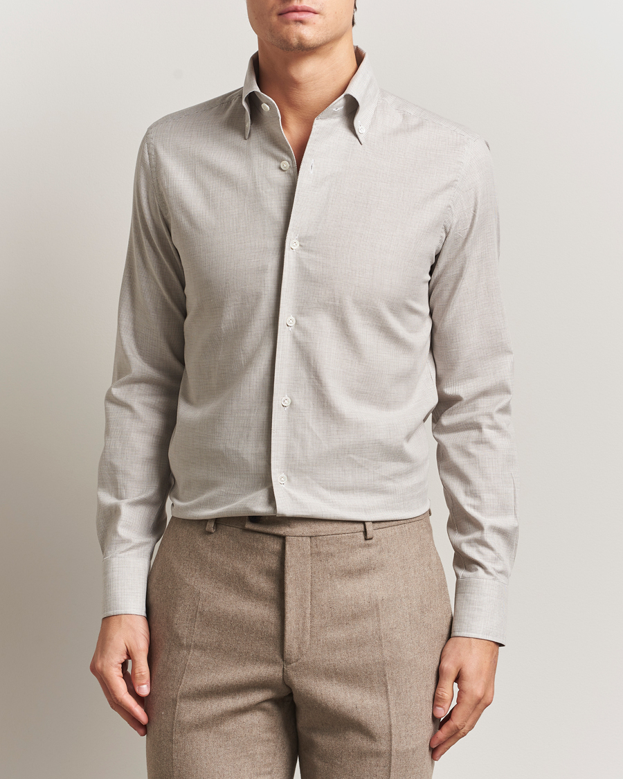 Men | Shirts | 100Hands | Micro Houndstooth Flannel Button Down Beige