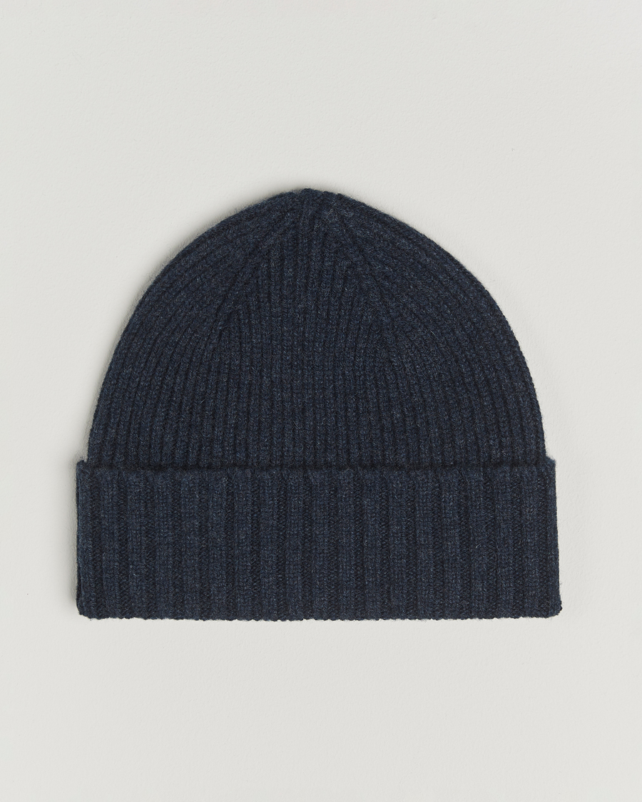 Men | Beanies | Robert Mackie | Kingswell Ribbed Wool/Cashmere Beanie Navy