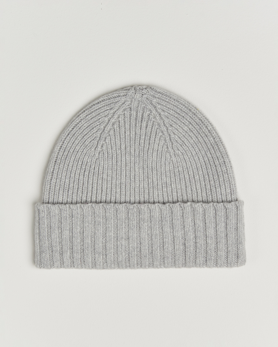 Men | Beanies | Robert Mackie | Kingswell Ribbed Wool/Cashmere Beanie Light Grey
