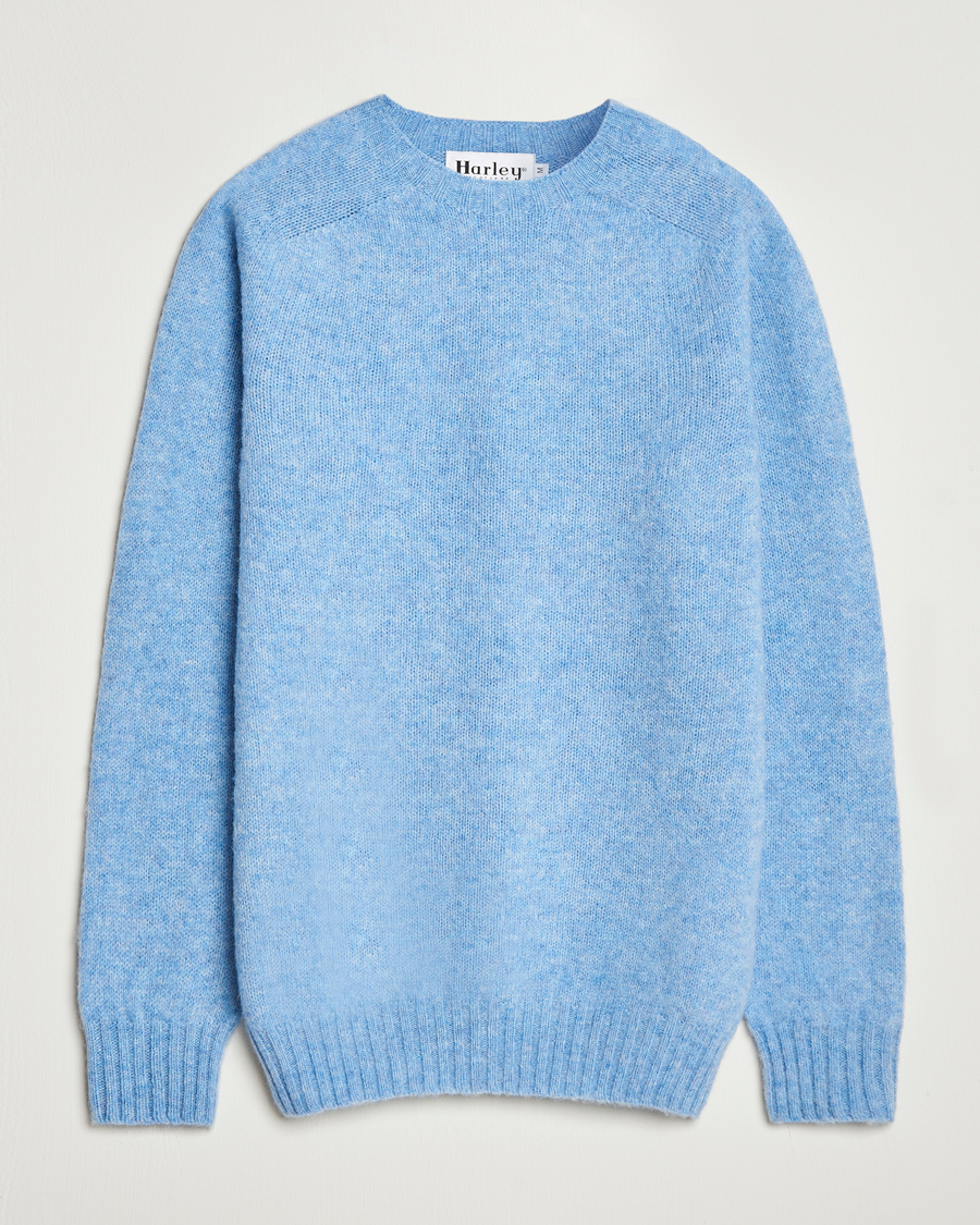 Men | Sweaters & Knitwear | Harley Of Scotland | Brushed Supersoft Lambswool Crewneck Glacier