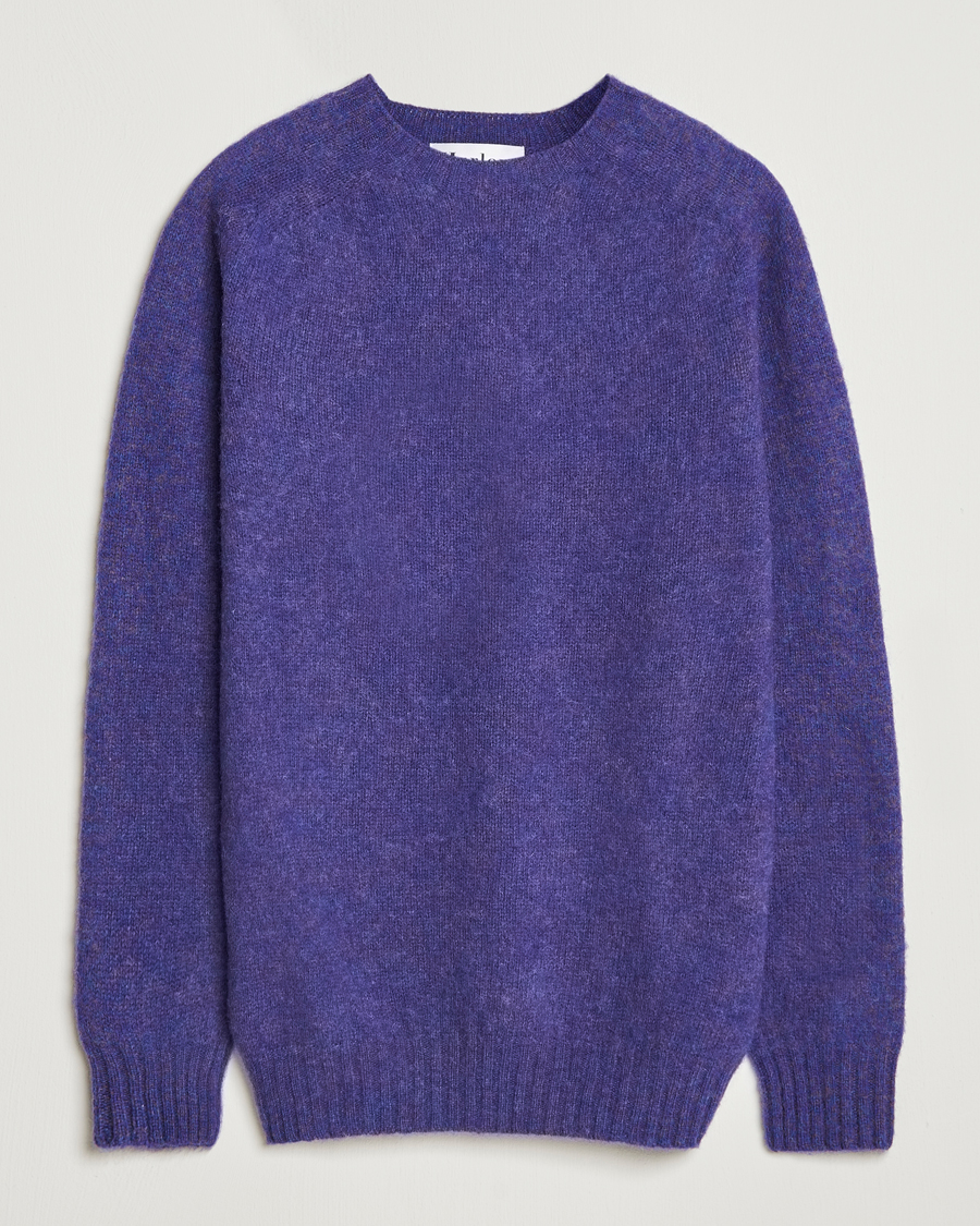 Men | Sweaters & Knitwear | Harley Of Scotland | Brushed Supersoft Lambswool Crewneck Iris