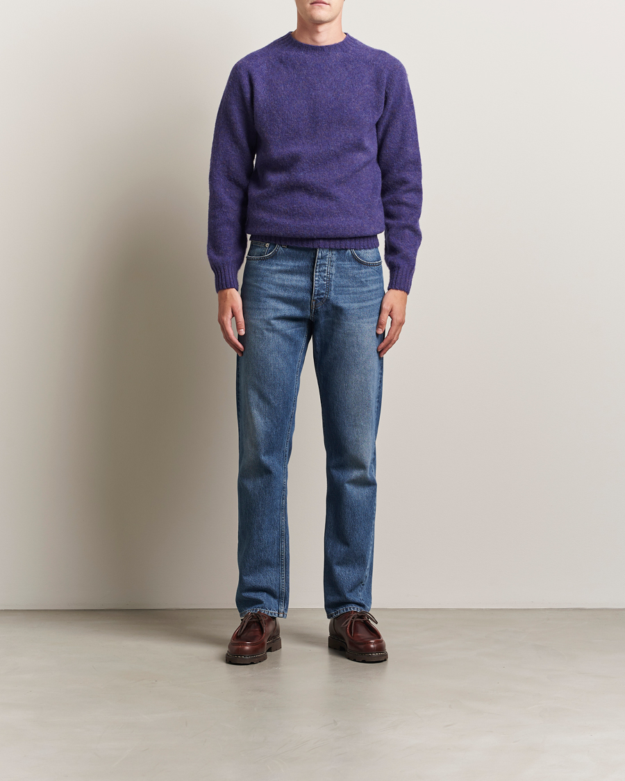 Men | Sweaters & Knitwear | Harley Of Scotland | Brushed Supersoft Lambswool Crewneck Iris