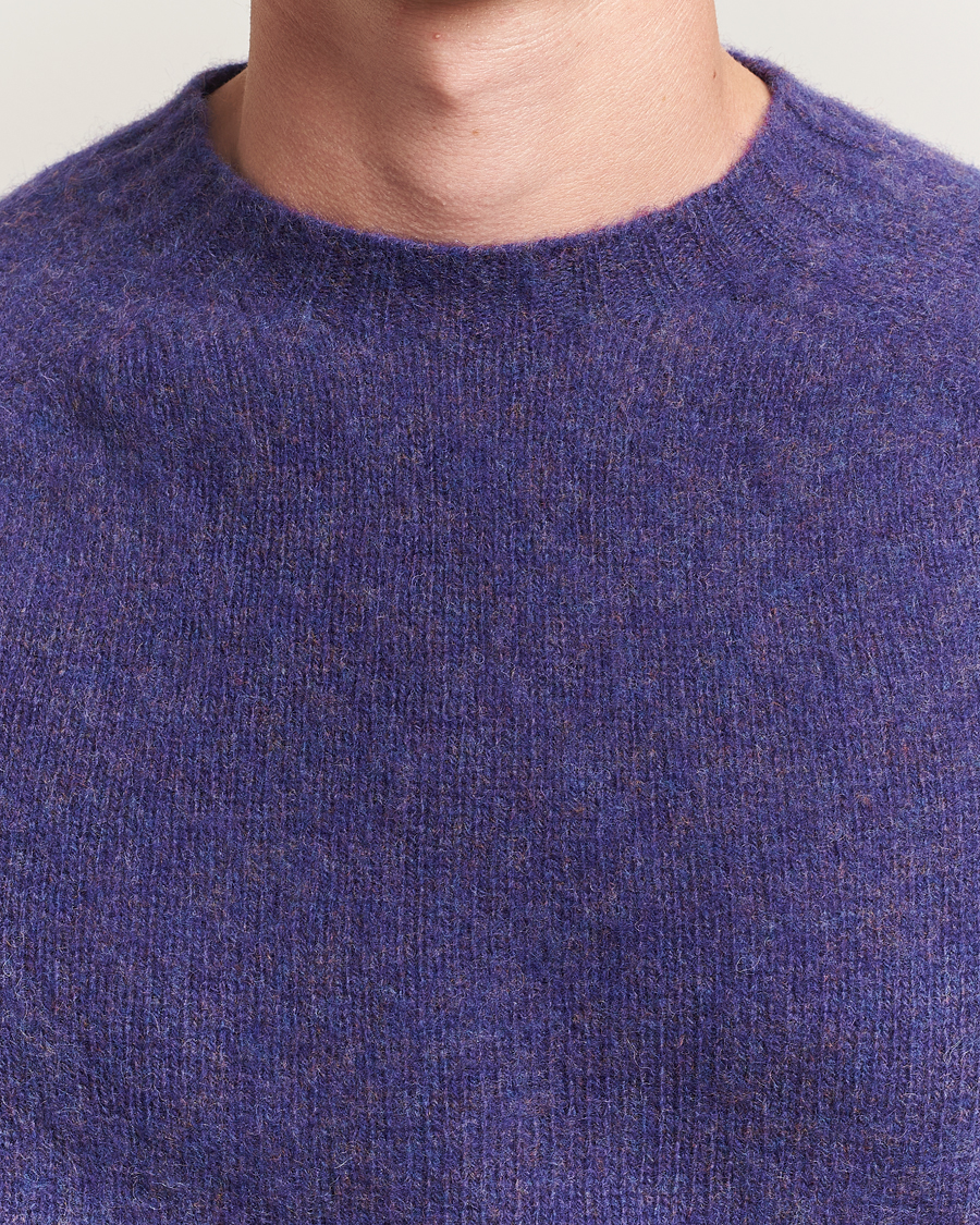 Men | Sweaters & Knitwear | Harley Of Scotland | Brushed Supersoft Lambswool Crewneck Iris