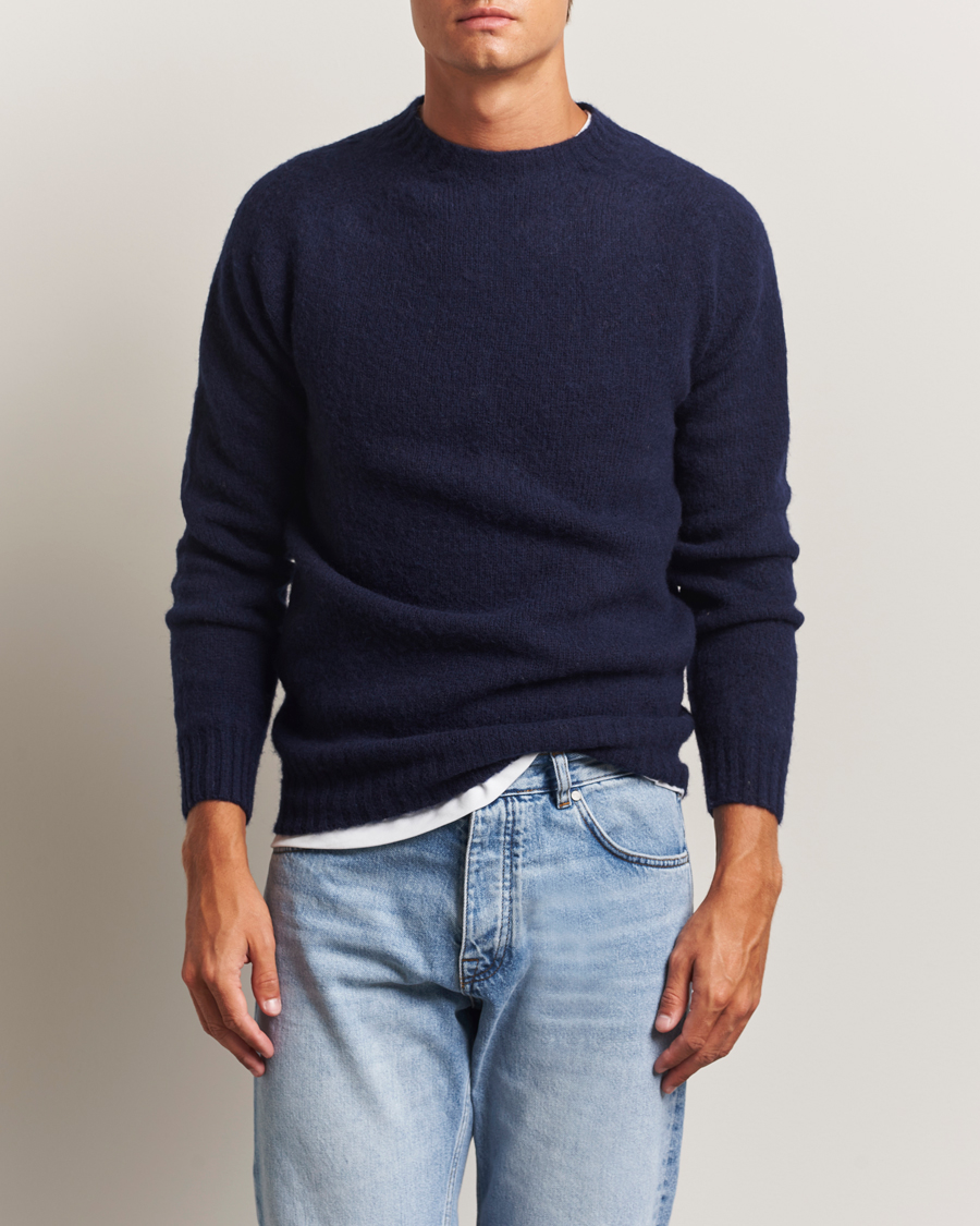 Harley Of Scotland Brushed Supersoft Lambswool Crewneck Navy at
