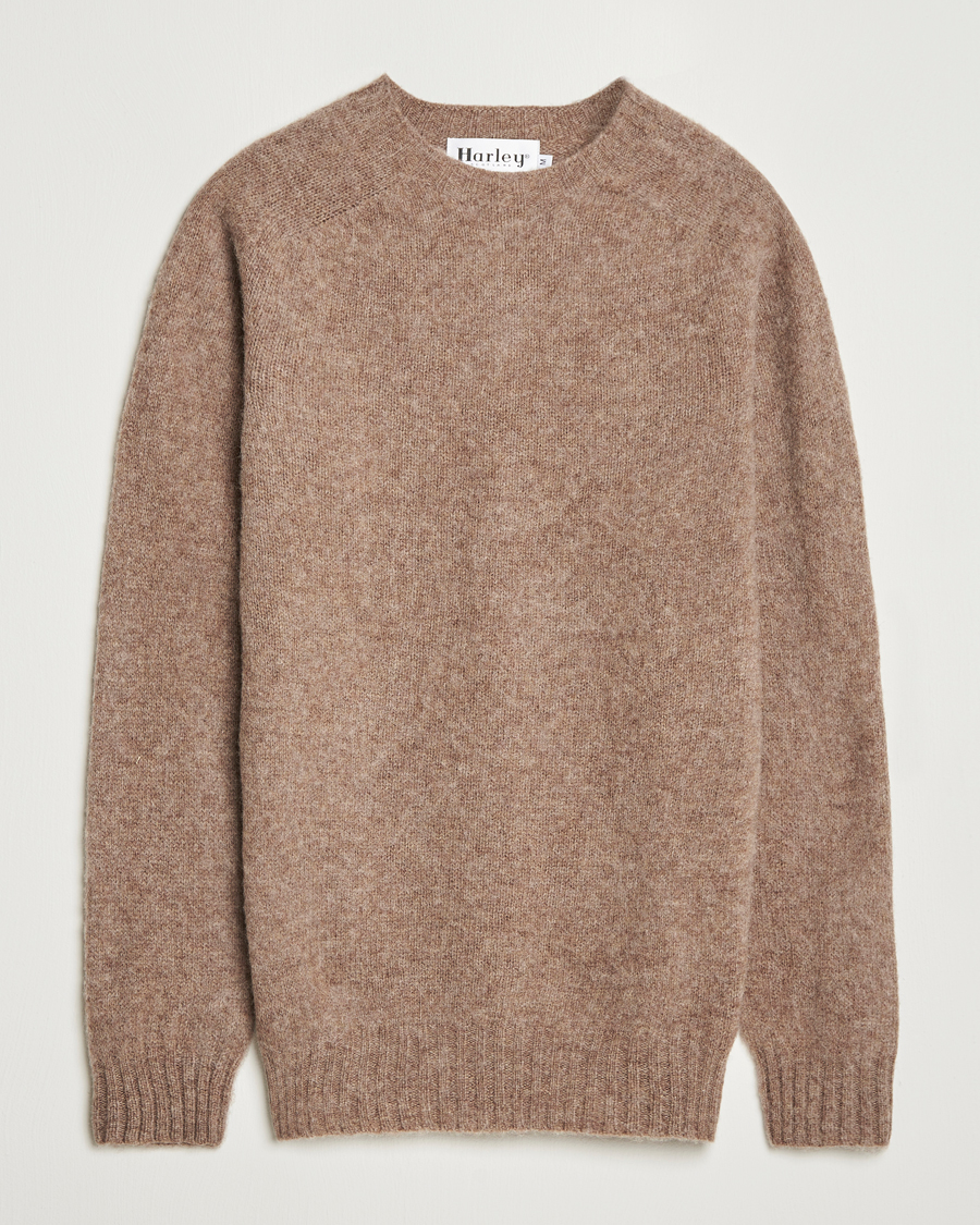 Men | Sweaters & Knitwear | Harley Of Scotland | Brushed Supersoft Lambswool Crewneck Tundra