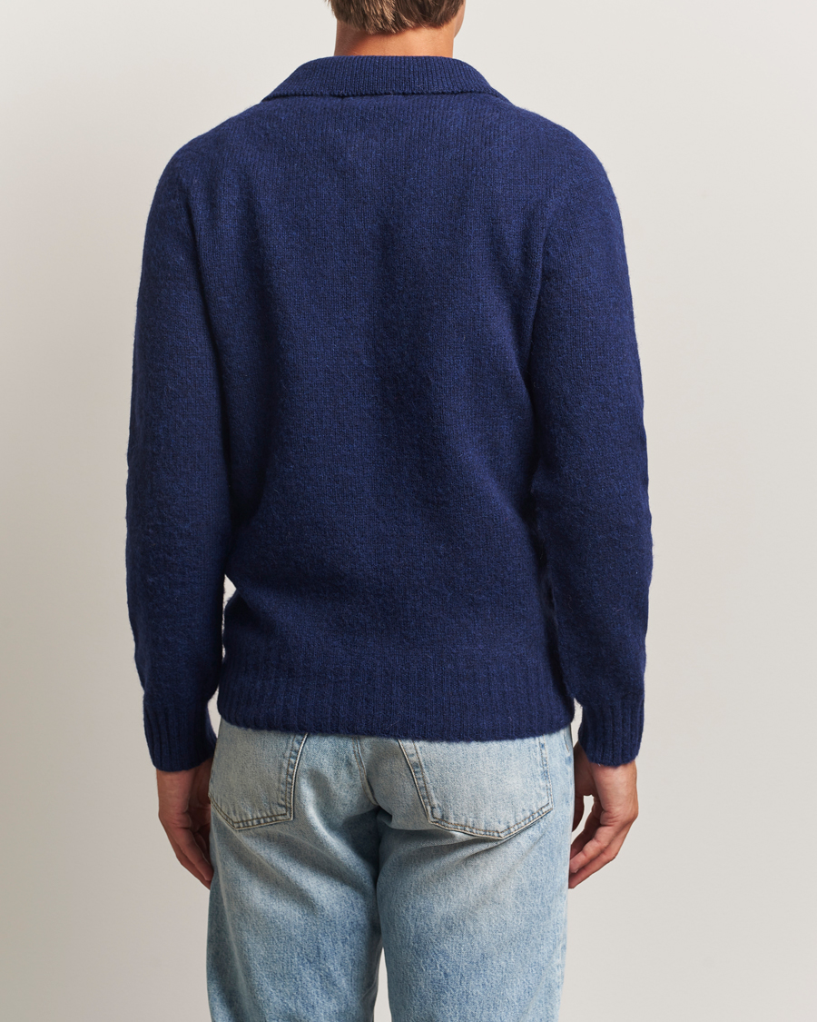 Men | Sweaters & Knitwear | Harley Of Scotland | Brushed Supersoft Lambswool Polo Nightsky
