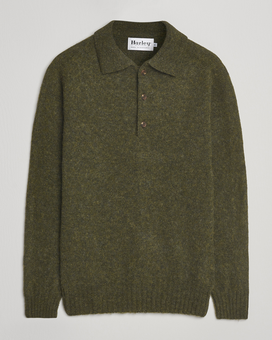 Men | Sweaters & Knitwear | Harley Of Scotland | Brushed Supersoft Lambswool Polo Scots Pine