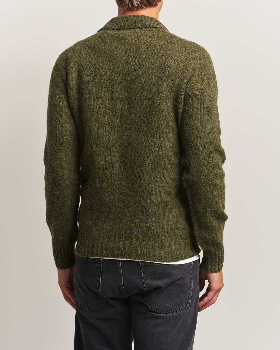 Men | Sweaters & Knitwear | Harley Of Scotland | Brushed Supersoft Lambswool Polo Scots Pine