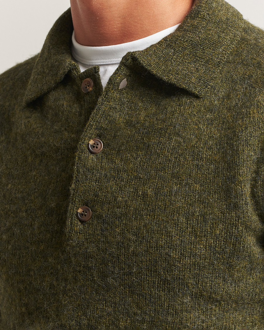 Men | Sweaters & Knitwear | Harley Of Scotland | Brushed Supersoft Lambswool Polo Scots Pine
