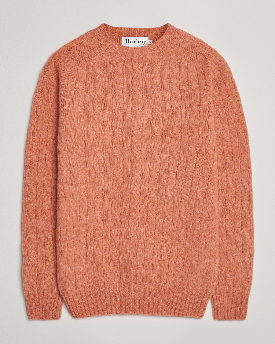 Men | Sweaters & Knitwear | Harley Of Scotland | Brushed Supersoft Lambswool Cable Parfait