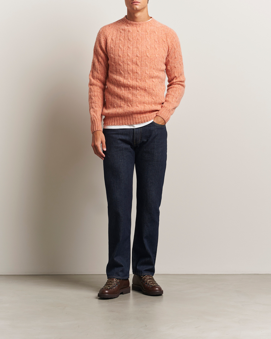 Men | Sweaters & Knitwear | Harley Of Scotland | Brushed Supersoft Lambswool Cable Parfait