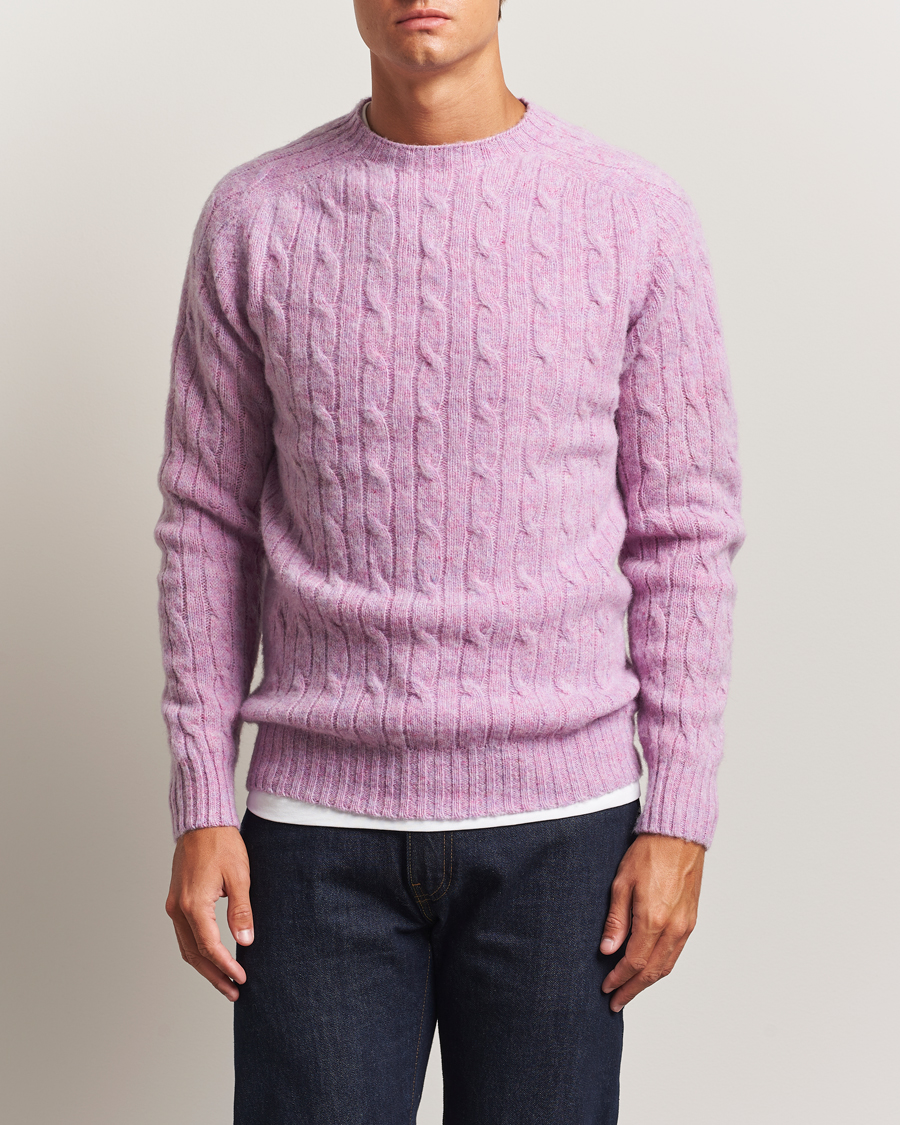 Men | Sweaters & Knitwear | Harley Of Scotland | Brushed Supersoft Lambswool Cable Sweetpea