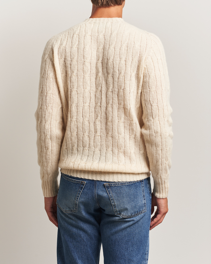 Men | Sweaters & Knitwear | Harley Of Scotland | Brushed Supersoft Lambswool Cable Vanilla