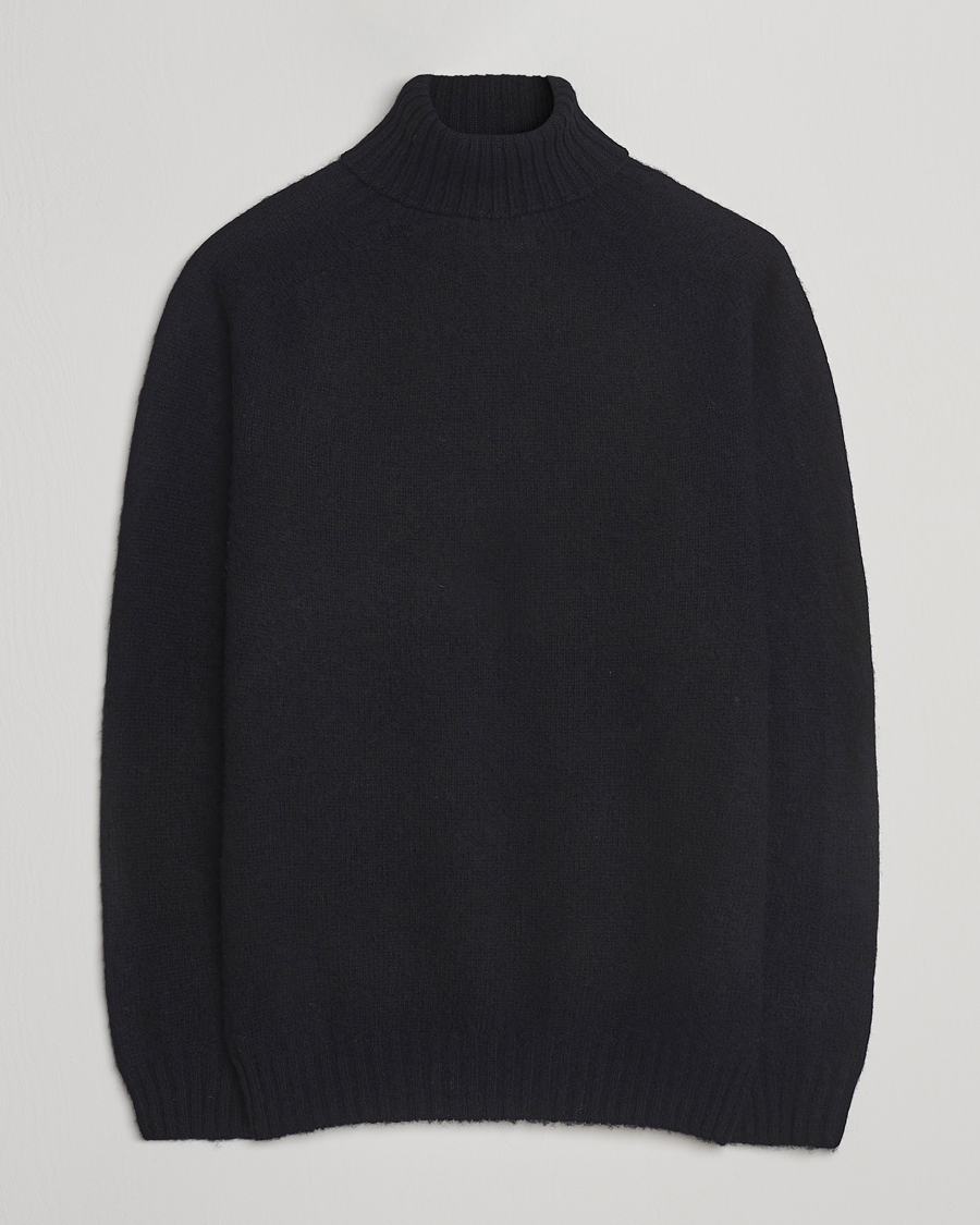 Men | Sweaters & Knitwear | Harley Of Scotland | Brushed Supersoft Lambswool Rollneck Black