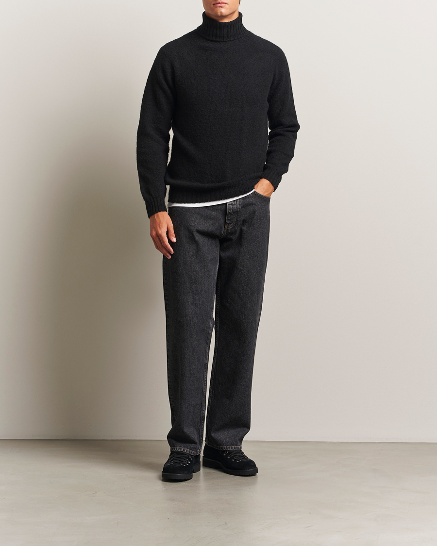 Harley Of Scotland Brushed Supersoft Lambswool Rollneck Black at