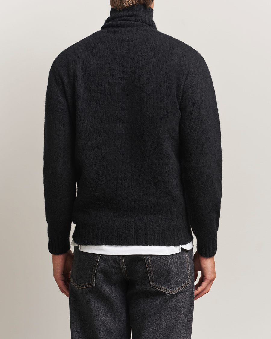 Men | Sweaters & Knitwear | Harley Of Scotland | Brushed Supersoft Lambswool Rollneck Black