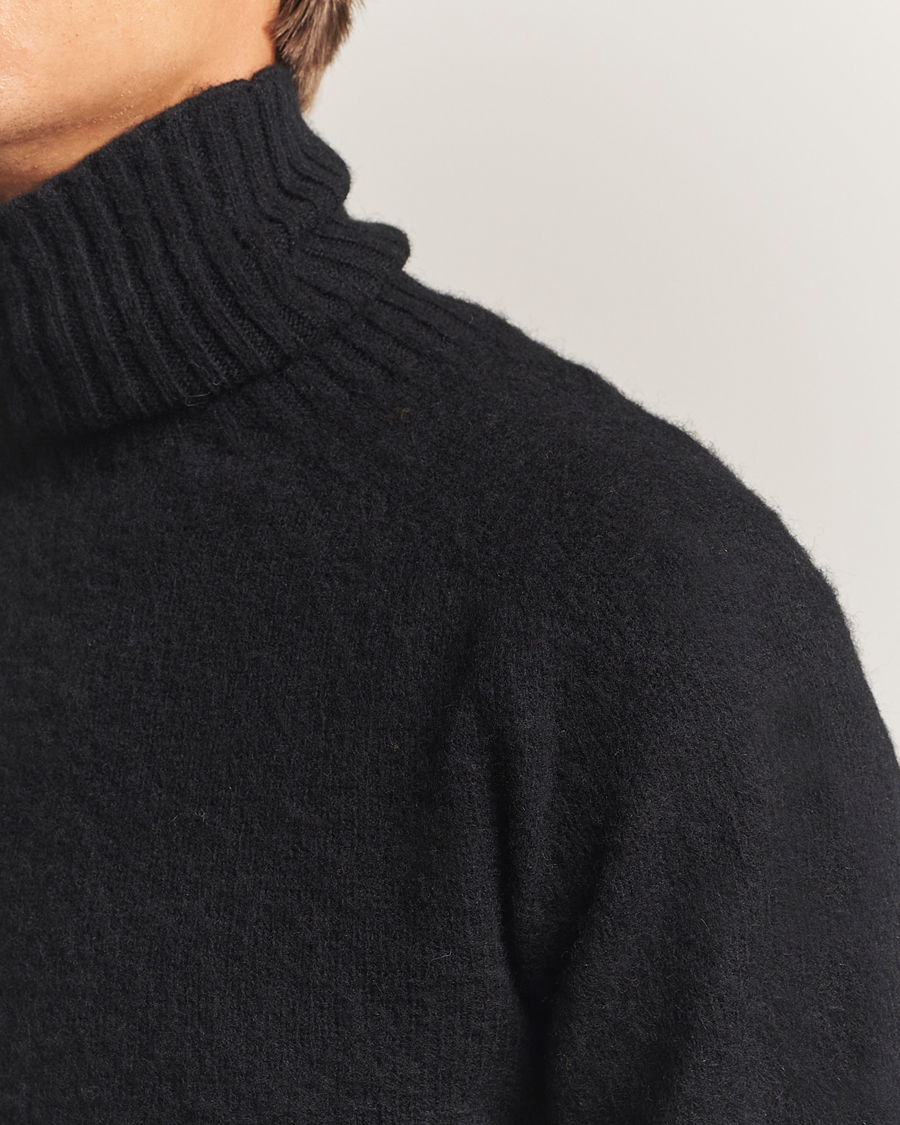 Men | Sweaters & Knitwear | Harley Of Scotland | Brushed Supersoft Lambswool Rollneck Black