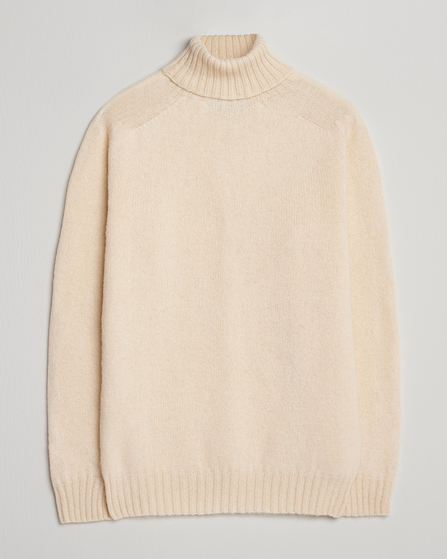 Men | Sweaters & Knitwear | Harley Of Scotland | Brushed Supersoft Lambswool Rollneck Vanilla