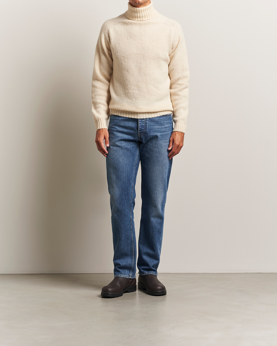 Men | Sweaters & Knitwear | Harley Of Scotland | Brushed Supersoft Lambswool Rollneck Vanilla