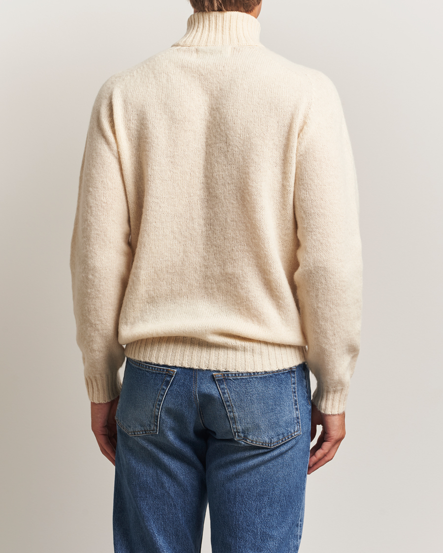 Men | Sweaters & Knitwear | Harley Of Scotland | Brushed Supersoft Lambswool Rollneck Vanilla