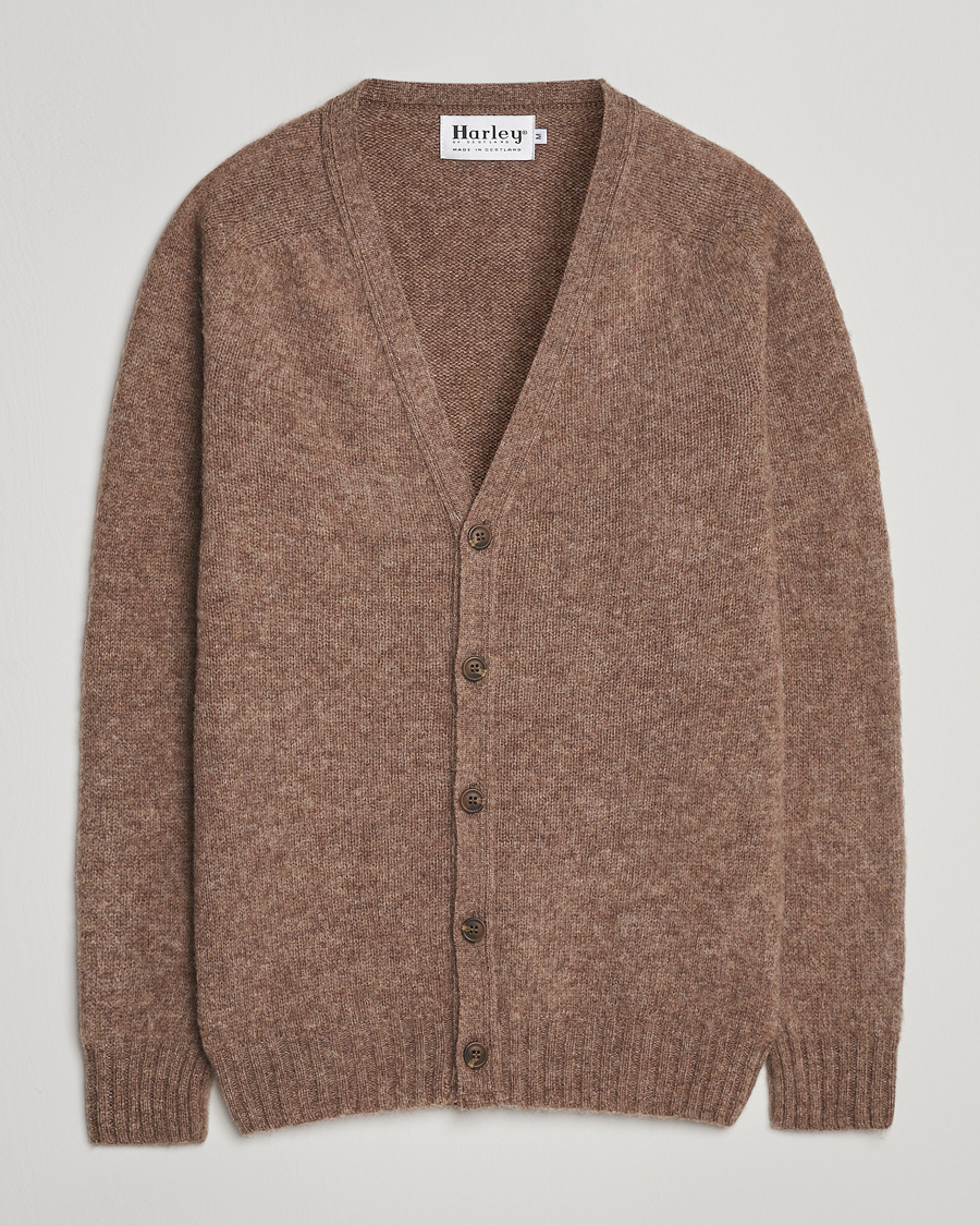 Men | Sweaters & Knitwear | Harley Of Scotland | Brushed Supersoft Lambswool Cardigan Tundra