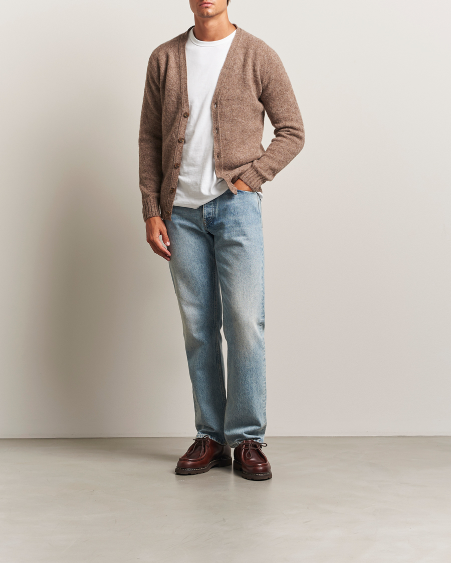 Men | Sweaters & Knitwear | Harley Of Scotland | Brushed Supersoft Lambswool Cardigan Tundra