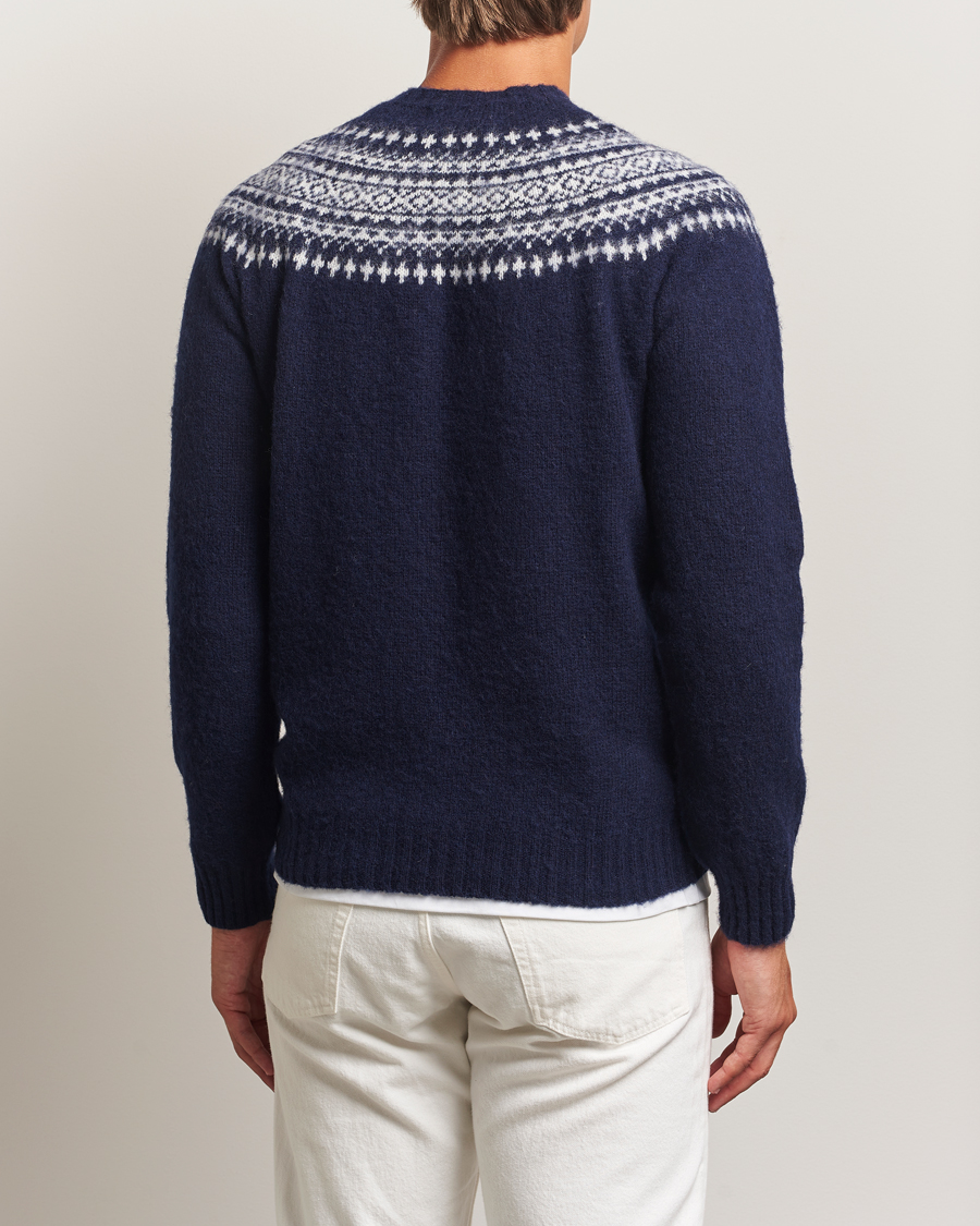 Men | Sweaters & Knitwear | Harley Of Scotland | Brushed Supersoft Lambswool Yolk Fairisle Navy
