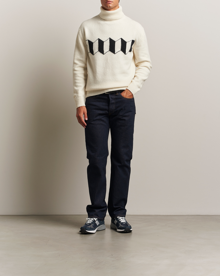 Men | Sweaters & Knitwear | Baracuta | Flag Logo Wool Turtleneck Antique White