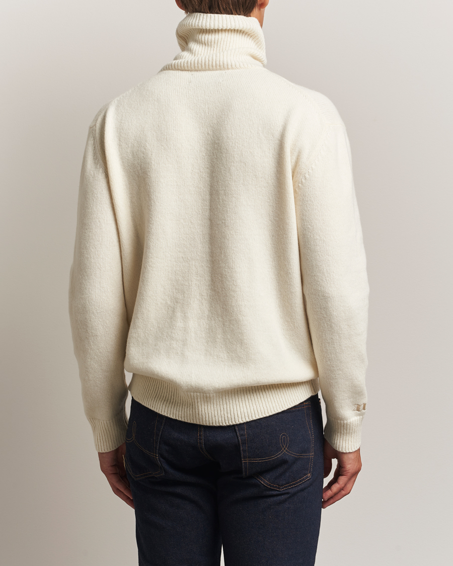 Men | Sweaters & Knitwear | Baracuta | Flag Logo Wool Turtleneck Antique White
