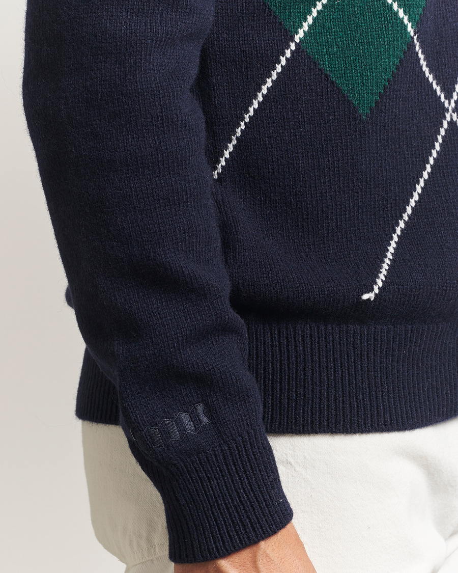 Men | Sweaters & Knitwear | Baracuta | Argyle Wool Polo Neck Navy