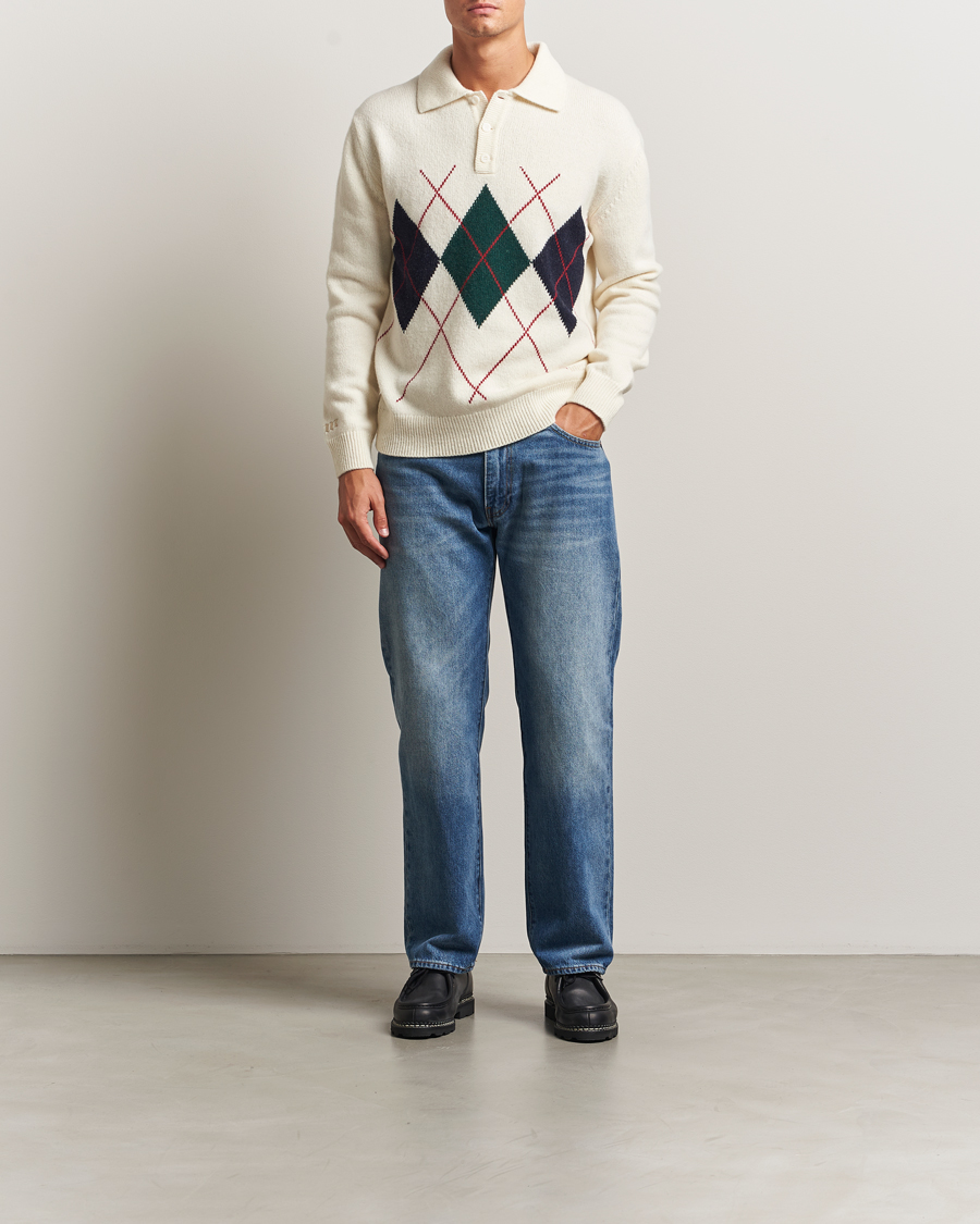 Men | Sweaters & Knitwear | Baracuta | Argyle Wool Polo Neck Antique White