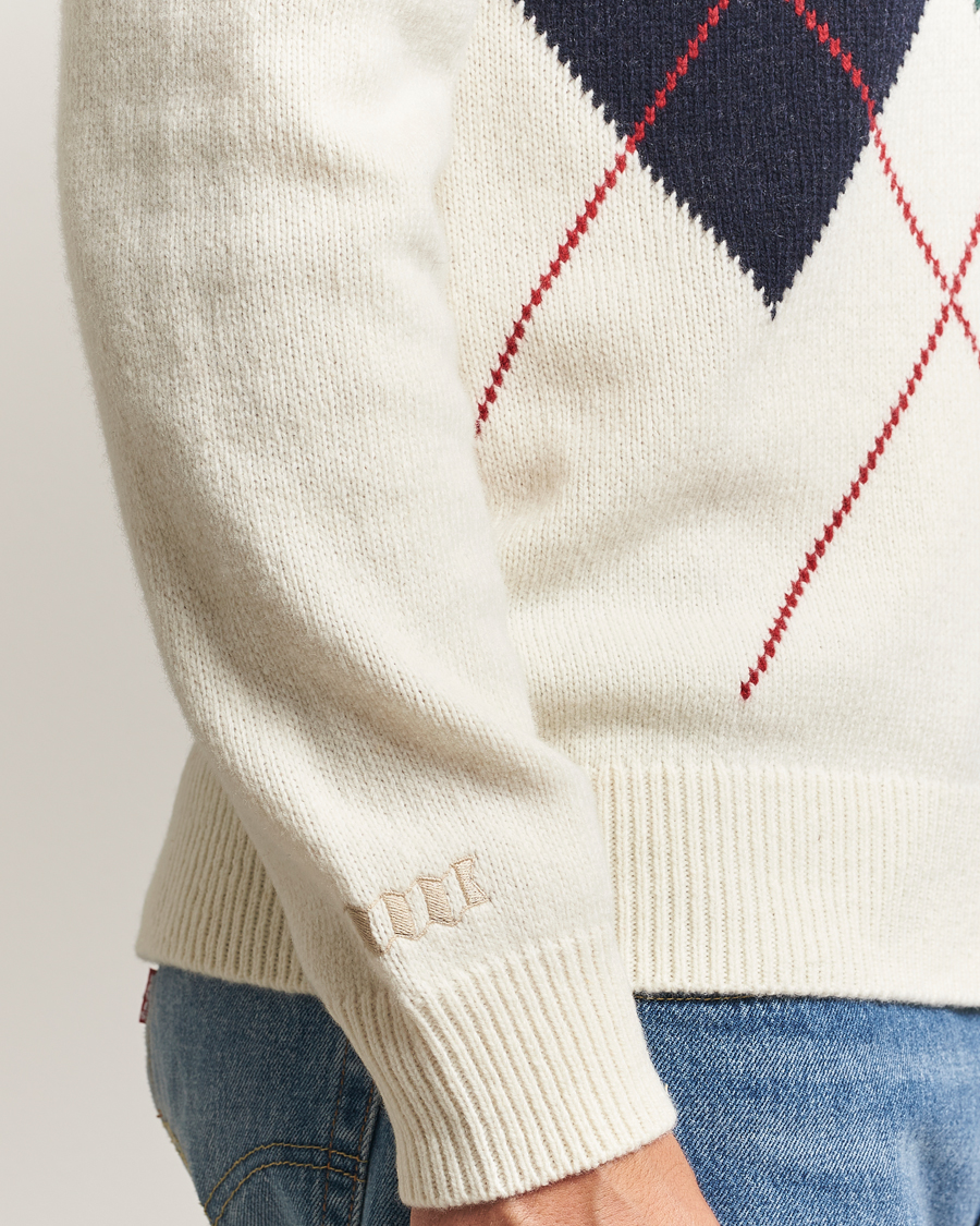 Men | Sweaters & Knitwear | Baracuta | Argyle Wool Polo Neck Antique White